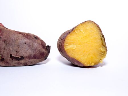 Sweet roast potato on white background, yam roastの写真素材