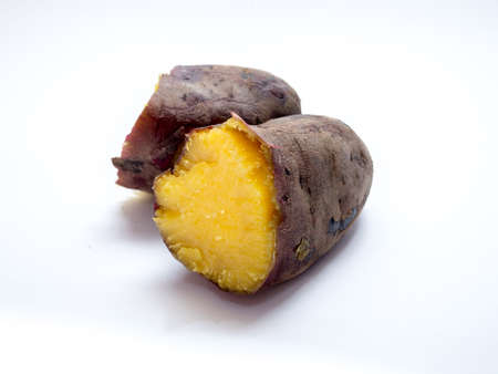Sweet roast potato on white background, yam roastの写真素材