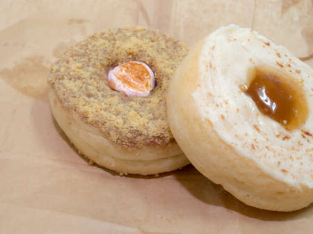 Morning breakfast with donuts desertの写真素材