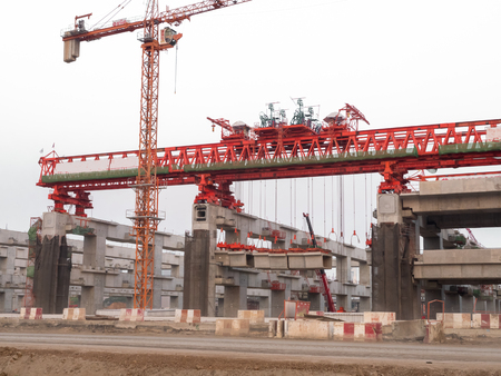 Construction of a sky train rail transit line in progress