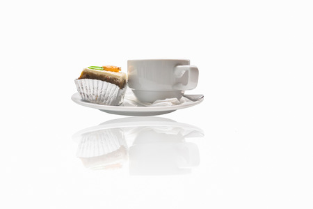 hot coffee with desert isolatedの写真素材