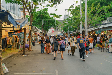 Unidentified people walking in Chiang Mai street marketの写真素材