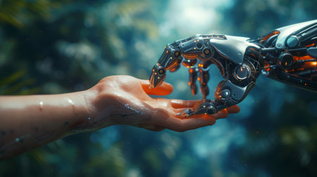 Human and Robot Hand Connection in Natureの素材