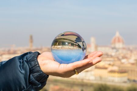 View of Florence reflected in a reflective sphere