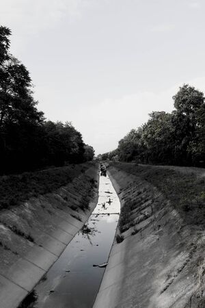 View of a countryside with an artificial canalの写真素材