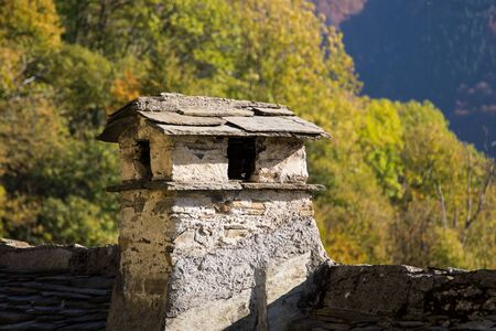 Old roof in a rural village, alpine buildings