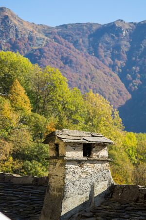 Old roof in a rural village, alpine buildingsの写真素材