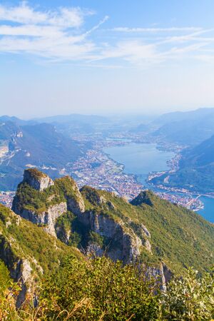 Beautiful alpine panorama of Lombardy in a sunny day, Italyの写真素材