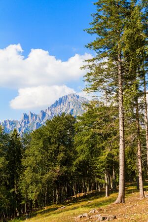 Beautiful alpine panorama of Lombardy in a sunny day, Italyの写真素材