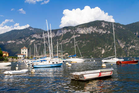 Bellagio, Italy - 13 August 2013: Lake port of Bellagio in summer time, Italyのeditorial素材