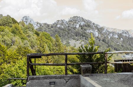 Beautiful alpine panorama of Lombardy with strange colors, Italyの写真素材