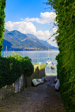 Bellagio, Italy - 13 August 2013: Walk along the Como lake in Bellagio in summer time, Italyのeditorial素材