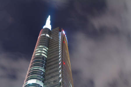 Milan, Italy - 12 April 2016: Unicredit skyscraper in Gae Aulenti square in the night, Milanのeditorial素材