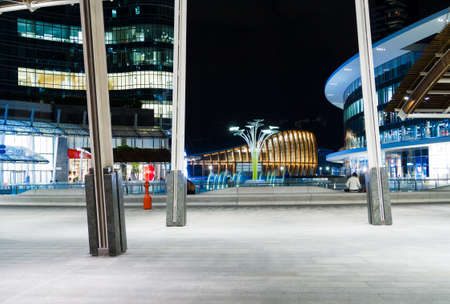 Milan, Italy - 12 April 2016: Gae Aulenti square in the night, Milanのeditorial素材