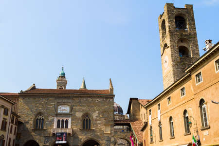 Bergamo, Italy - 2 July 2013: Angle of high town of Bergamo in a sunny dayのeditorial素材
