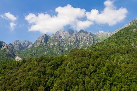 Alpine panorama in summet time, sunny dayの写真素材