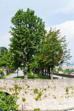 Bergamo, Italy - 11 June 2013: Angle of high town of Bergamo in a sunny dayのeditorial素材