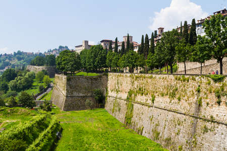 Bergamo, Italy - 11 June 2013: Angle of high town of Bergamo in a sunny dayのeditorial素材