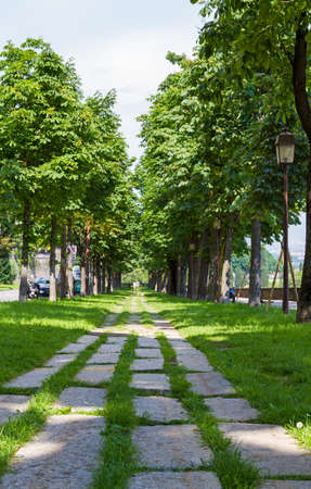 Bergamo, Italy - 11 June 2013: Angle of high town of Bergamo in a sunny dayのeditorial素材