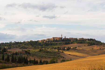 View of Tuscan hills in summer time at sunsetの写真素材