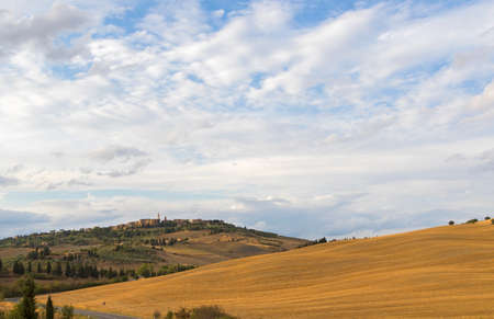 View of Tuscan hills in summer time at sunsetの写真素材