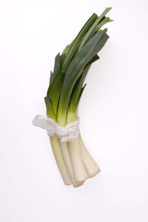 bunch of leeks tied togetherの写真素材