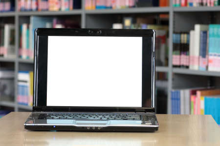 Laptop at the desk with space for copy at the screenの写真素材