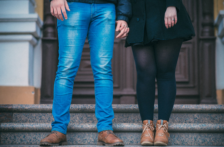 loving couple holding handsの写真素材