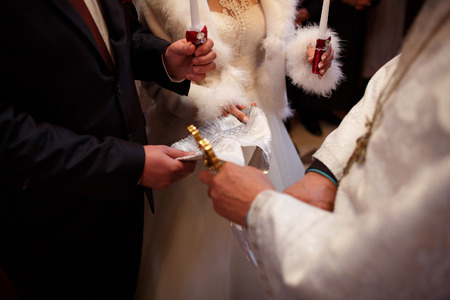wedding marriage ceremony in churchの写真素材