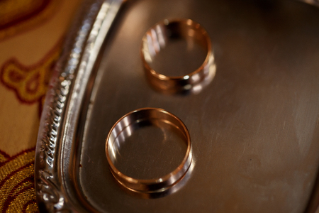 gold rings for wedding coupleの写真素材