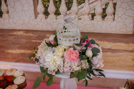 Candy bar at a wedding in the restaurantの写真素材