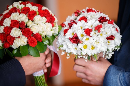 luxurious bouquets of roses for a romantic rendezvous couplesの写真素材