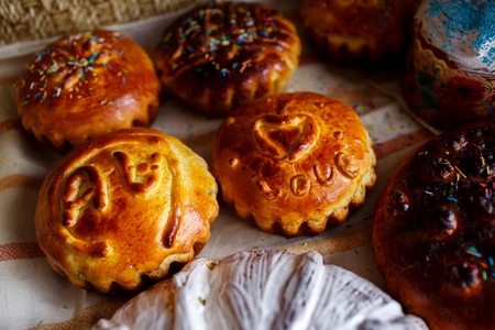 delicious bakery products on tableの写真素材