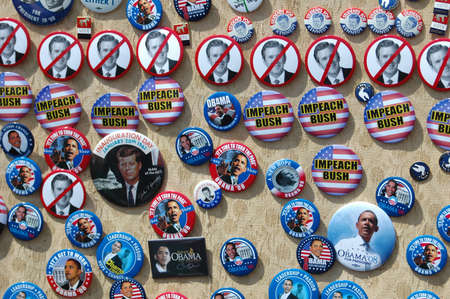 Pin collections at Barack Obama election rally at Nissan Pavilion VA - 2008のeditorial素材