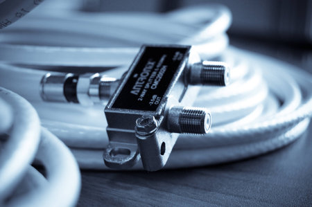 Closeup image of TV antenna cableの写真素材