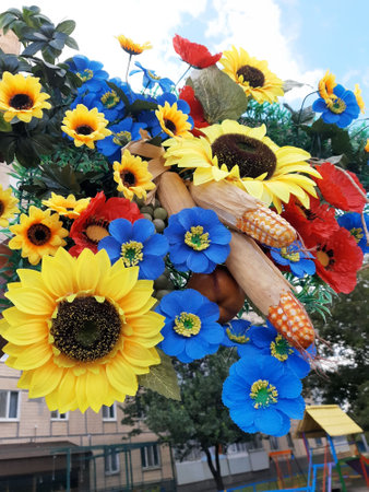 Decoration with artificial flowers and artificial vegetables. decorative designs.の写真素材