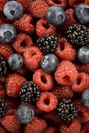 red raspberries, blueberries and blackberries texture