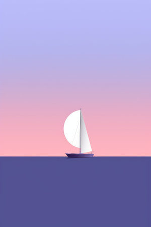Sailboat in the sea at sunset. Vector illustration of a sailboat.の素材