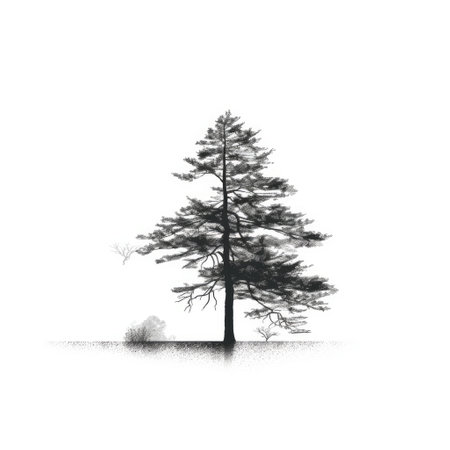 Pine tree silhouette isolated on white background. Watercolor illustration.の素材