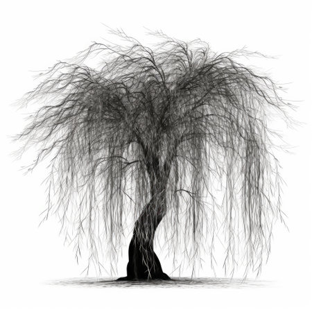 3D rendering of a willow tree isolated on white background.の素材