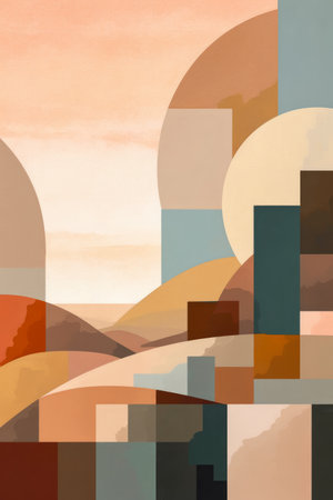 Abstract colorful landscape background with geometric shapes and soft pastel colors.の素材