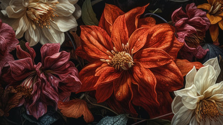 Colorful dahlia flowers background. Close-up image.の素材