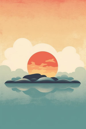 Sunset over the sea. Retro style. Vector illustration. Eps 10の素材