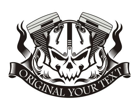 motorcycle machine skull ribbonのイラスト素材