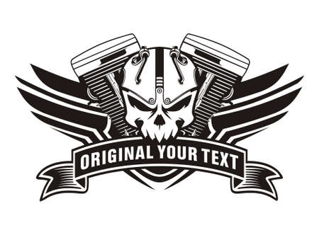 motorcycle machine skull wing vintageのイラスト素材