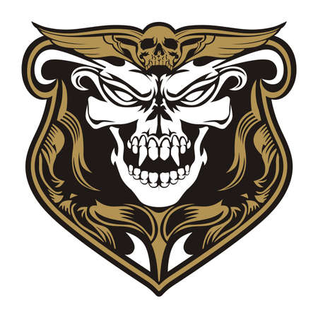skull angry emblem goldのイラスト素材