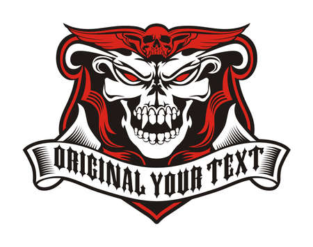 skull angry ribbon red vectorのイラスト素材