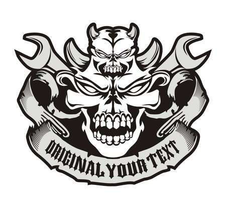 skull wrench emblemのイラスト素材