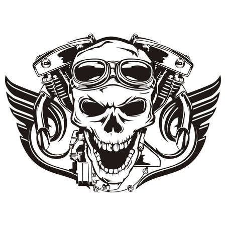 Skull motorcycle machine wingsのイラスト素材