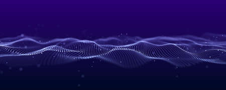Abstract wave of dots in blue and purple tones. Equalizer for music. 3D.
